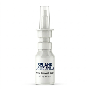 Premium bottle of selank nasal spray for scientific laboratory research displayed against a clean white background.