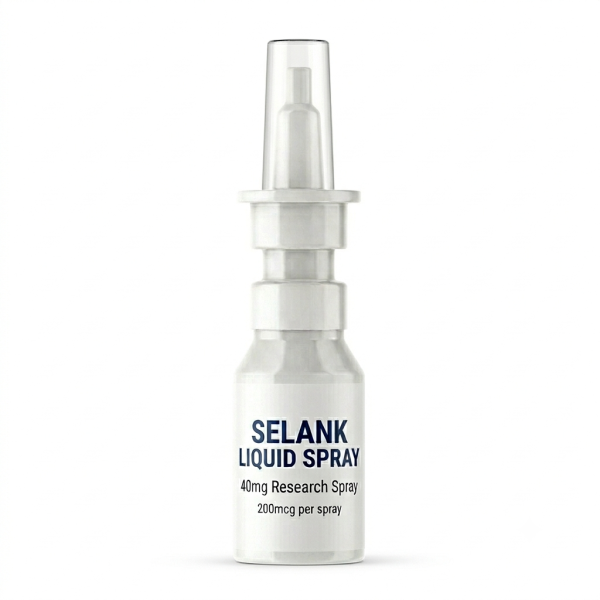 Premium bottle of selank nasal spray for scientific laboratory research displayed against a clean white background.